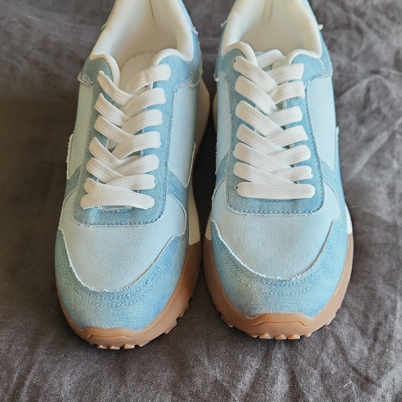 Shoes - Ladies Light Blue and White Sneakers 8.5